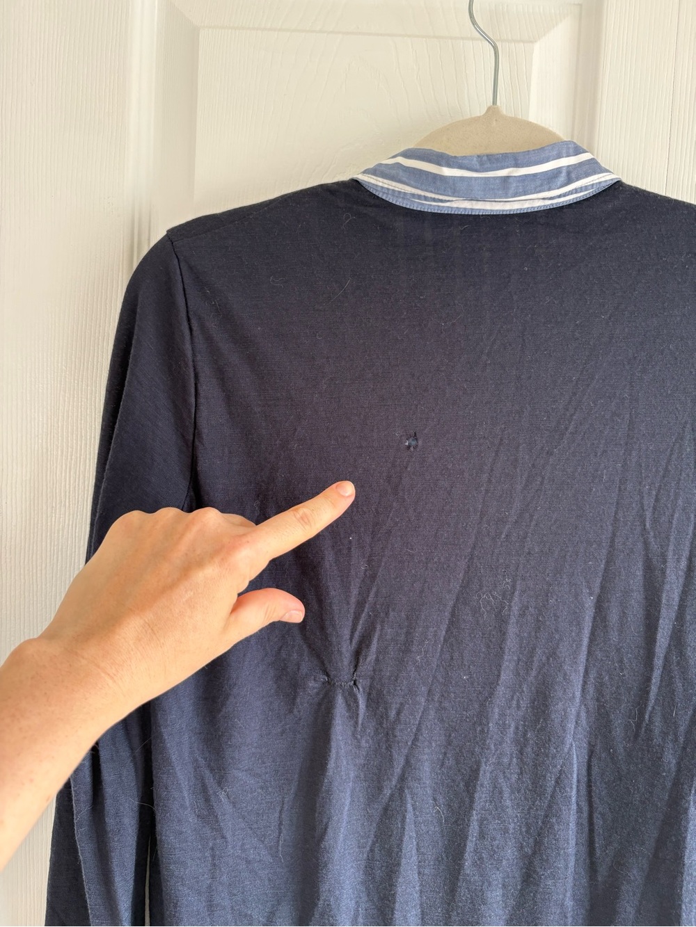 Flaw Theory Layered Navy Wool Cardigan White Striped Shirt Set M Academia Career - Picture 6 of 9